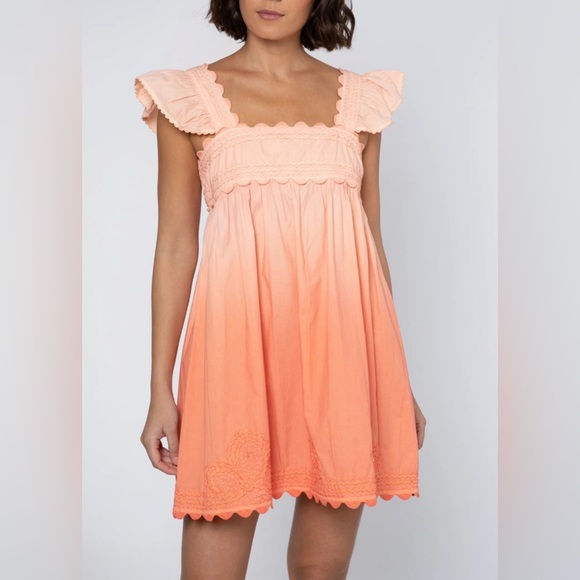 NEW Juliet Dunn Ombre Dyed Orange Poplin Baby Doll Dress Small - Picture 1 of 16